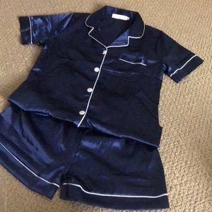 Navy Blue Satin PJ set